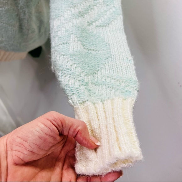 VINTAGE HEAD Sportswear Wool Blend 80’s 90’s Ski Sweater Mint Green Cream Medium - Picture 7 of 13